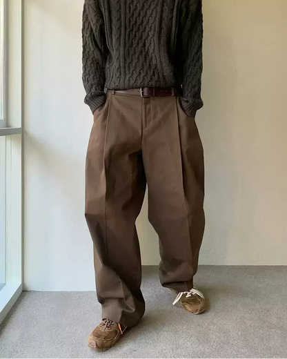 Pantaloni Larghi Uomo Vita Alta con Pinces in Lino