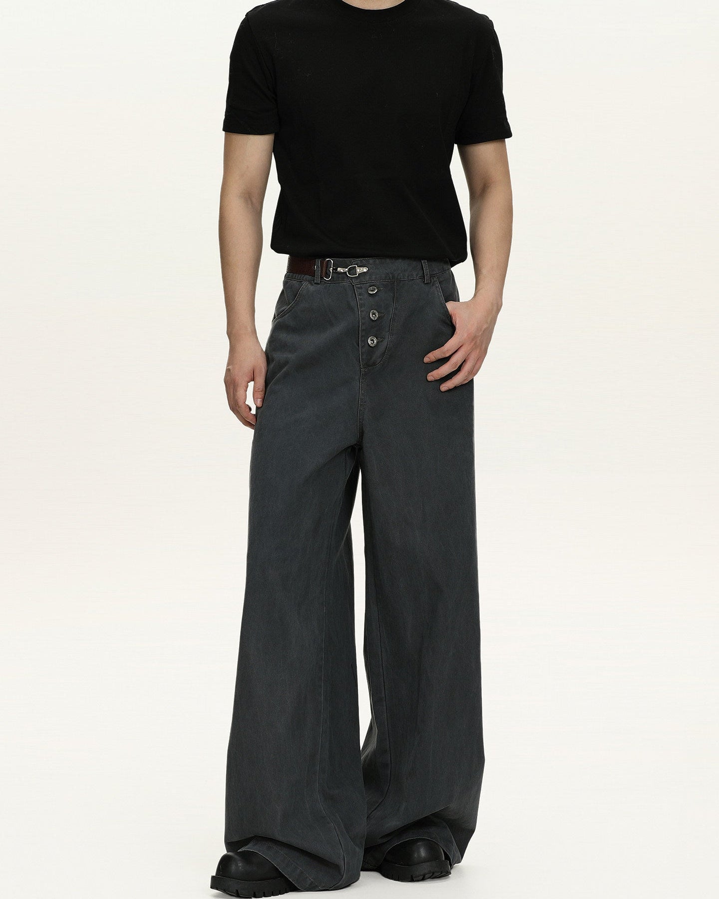 Jeans Larghi Uomo Washed in Cotone
