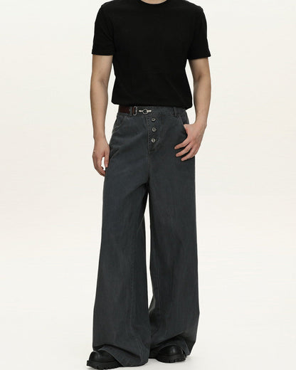 Jeans Larghi Uomo Washed in Cotone
