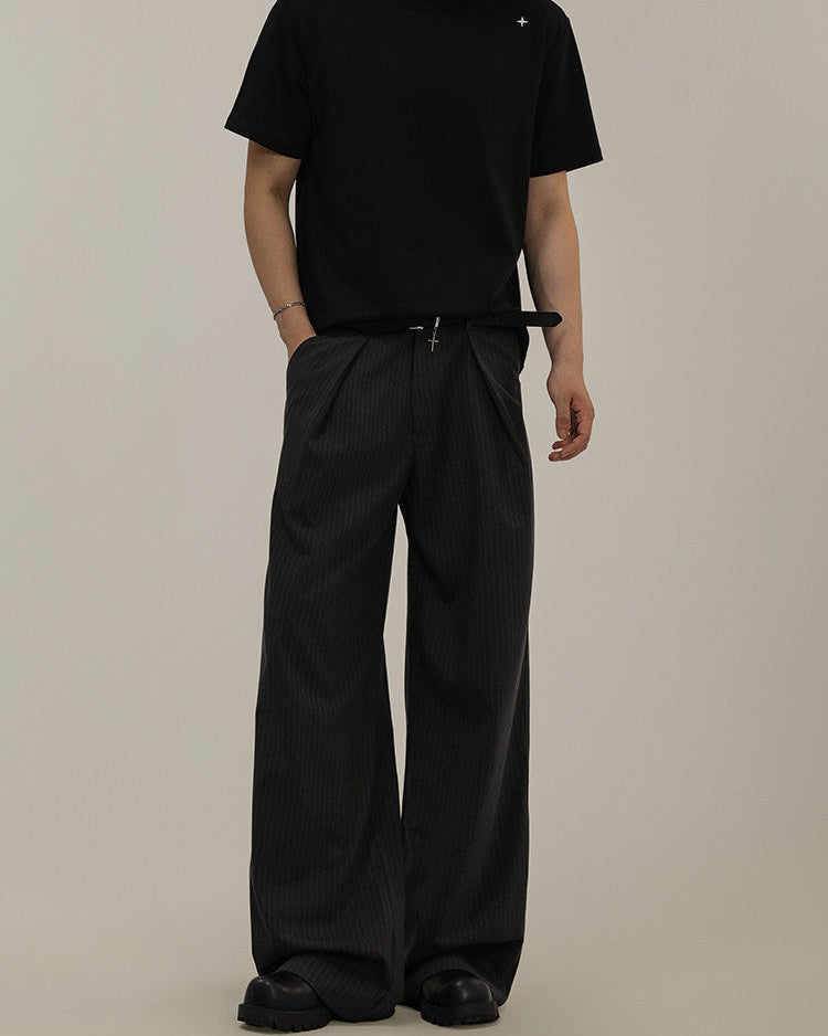 Pantaloni Larghi Uomo Gessati in Misto Lana