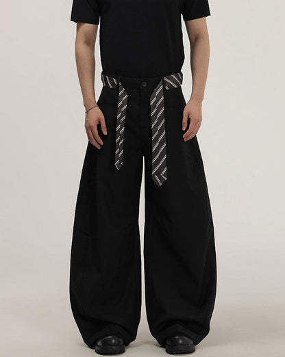 Pantaloni Larghi Uomo con Cintura in Tessuto