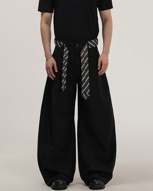 Pantaloni Larghi Uomo con Cintura in Tessuto