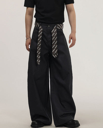Pantaloni Larghi Uomo con Cintura in Tessuto