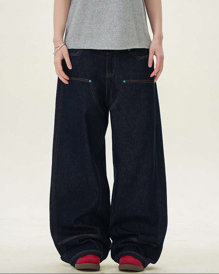 Jeans Larghi Uomo in Denim Grezzo