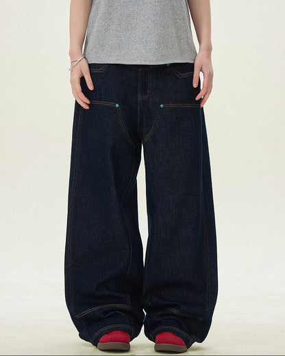 Jeans Larghi Uomo in Denim Grezzo