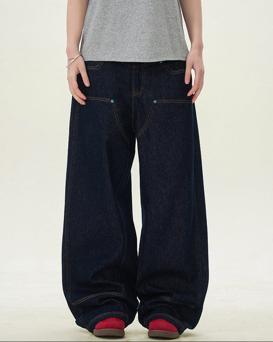 Jeans Larghi Uomo in Denim Grezzo