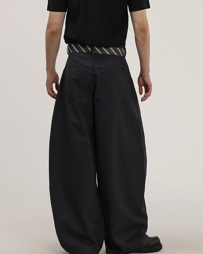 Pantaloni Larghi Uomo con Cintura in Tessuto