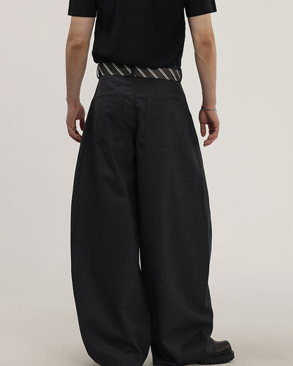 Pantaloni Larghi Uomo con Cintura in Tessuto
