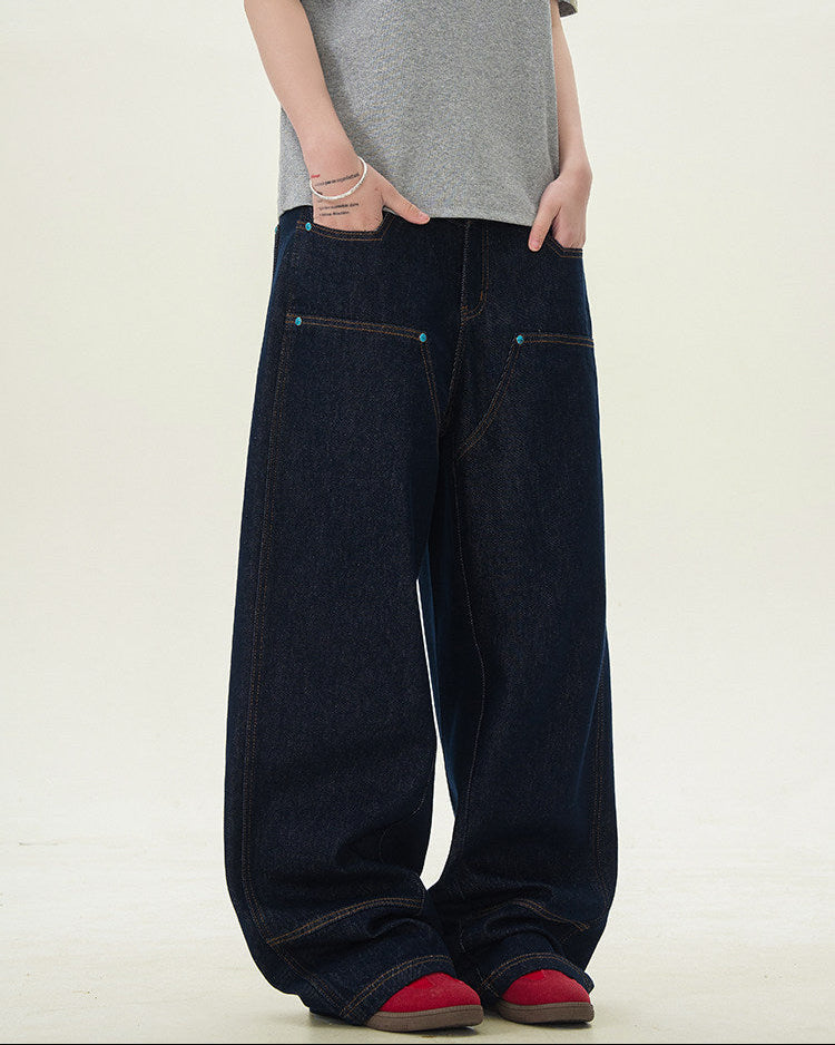 Jeans Larghi Uomo in Denim Grezzo