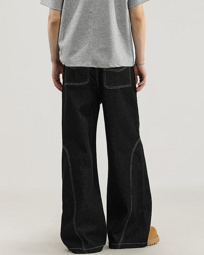 Jeans Larghi Uomo con Cuciture a Contrasto
