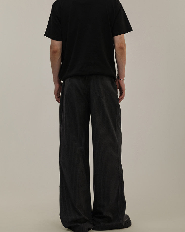 Pantaloni Larghi Uomo Gessati in Misto Lana