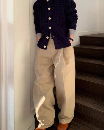 Pantaloni Larghi Uomo Vita Alta con Pinces in Lino