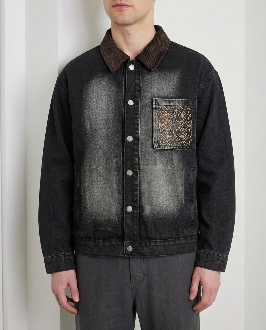 Giacca di Jeans Uomo Cargo Effetto Delavé