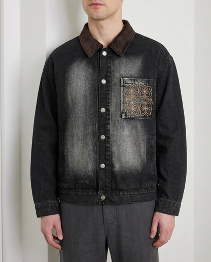 Giacca di Jeans Uomo Cargo Effetto Delavé