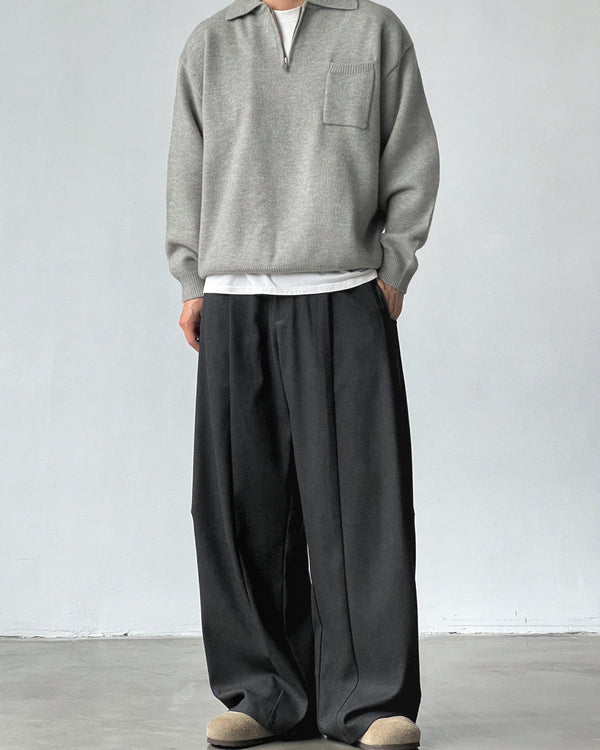 Pantaloni Larghi Uomo con Pinces in Misto Lana