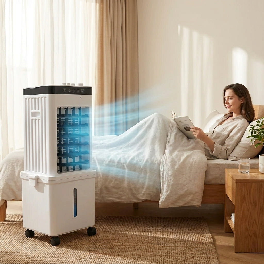 raffrescatore evaporativo silenzioso che rinfresca l'aria della camera da letto