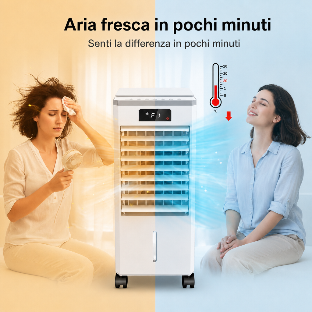 raffrescatore d'aria che rinfresca l'ambiente in pochi minuti senza tubo né installazione