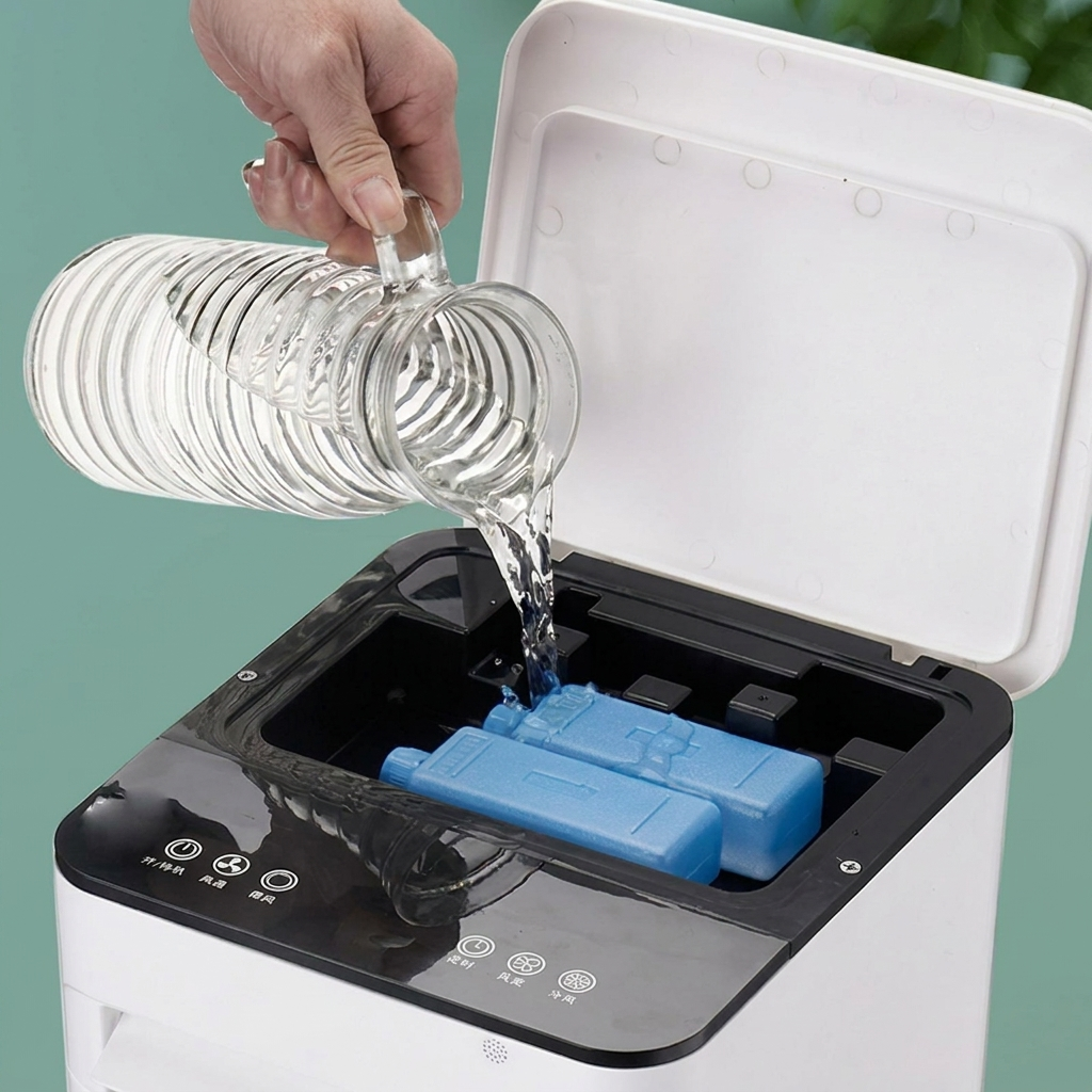 raffrescatore ad acqua con serbatoio compatibile con ghiaccio in riempimento