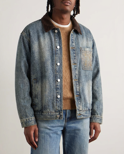 Giacca di Jeans Uomo Cargo Effetto Delavé