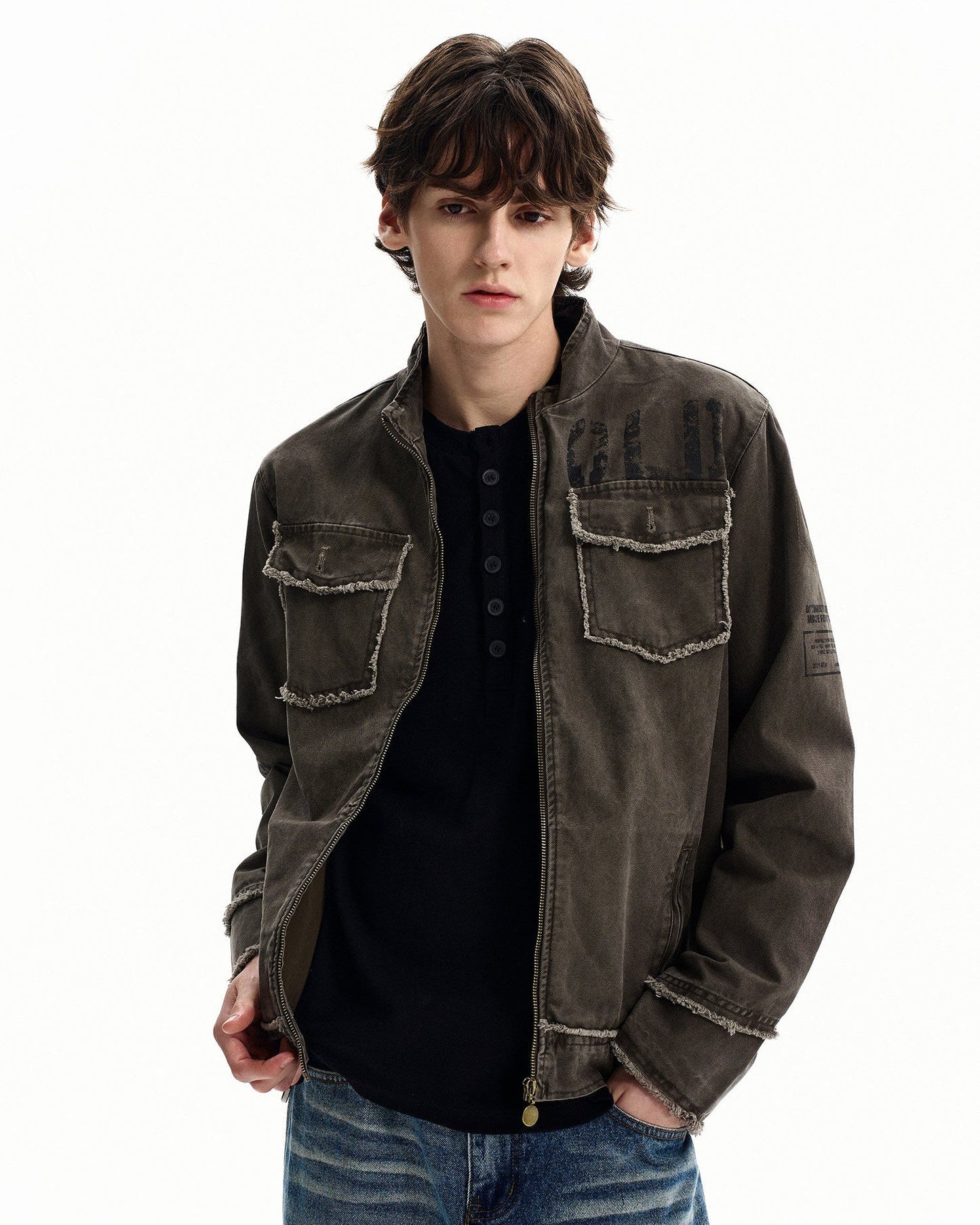 Giubbotto Uomo Utility con Zip in Cotone Washed