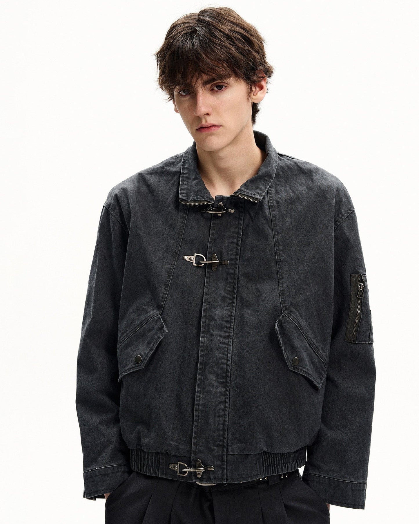 Giubbotto Uomo con Fibbie in Twill di Cotone