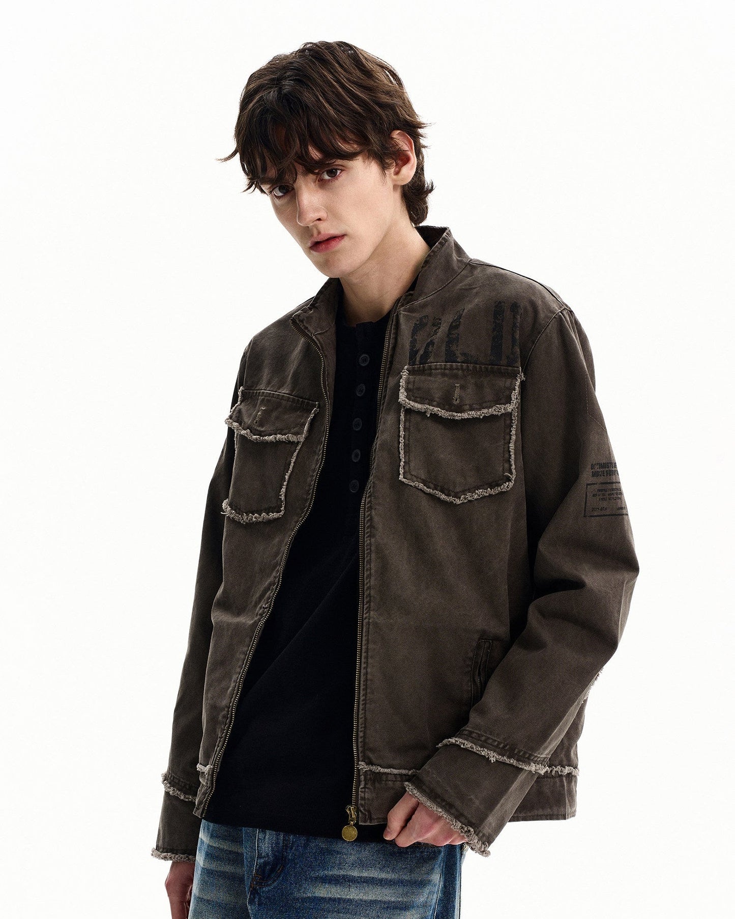Field Jacket Uomo con Zip in Cotone Washed