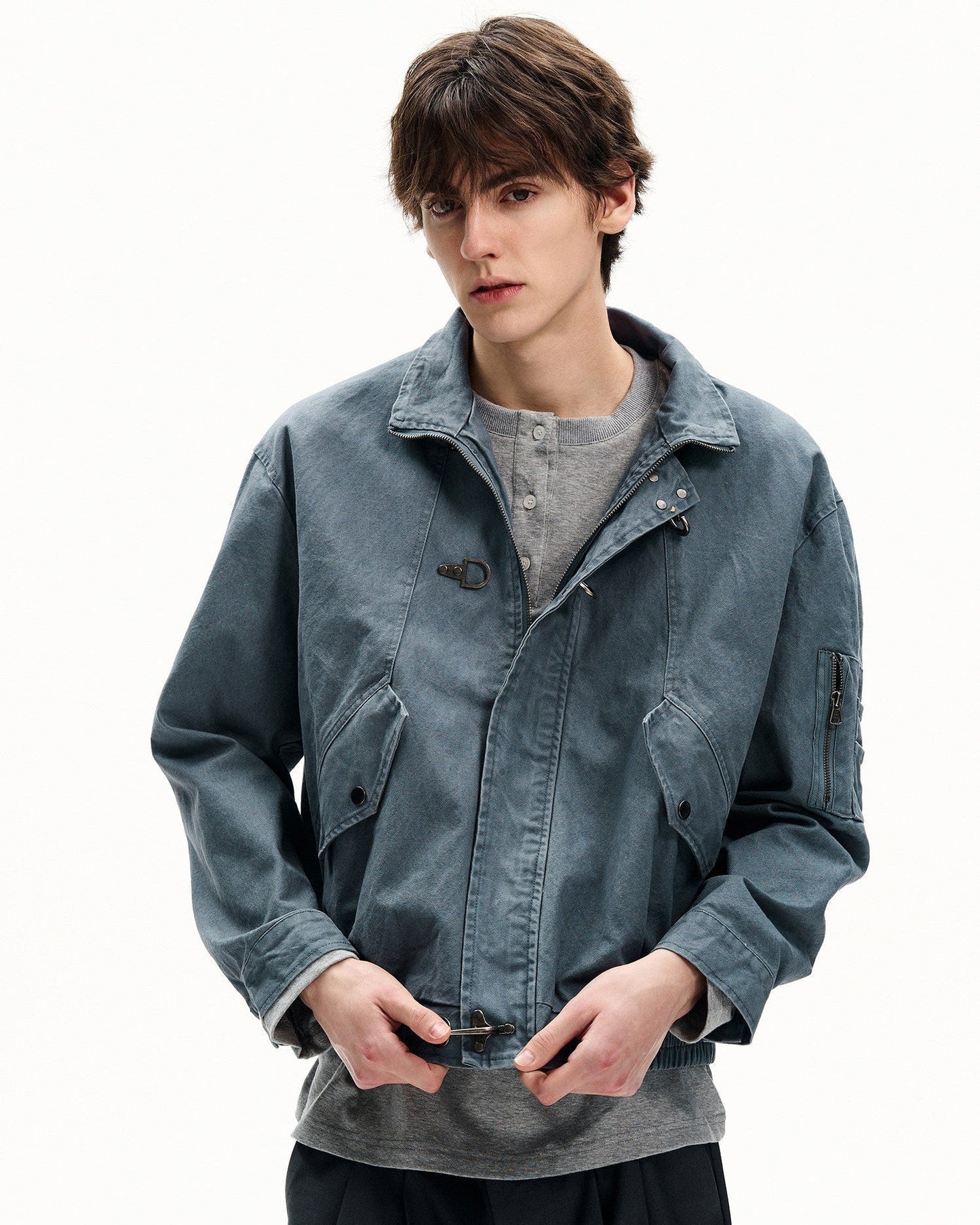 Giubbotto Uomo con Fibbie in Twill di Cotone