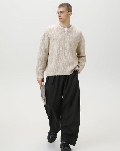 Maglione Uomo a Trecce Scollo a V in Lana