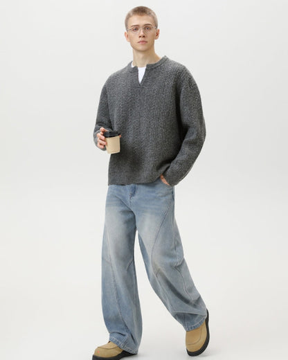 Maglione Uomo a Trecce Scollo a V in Lana
