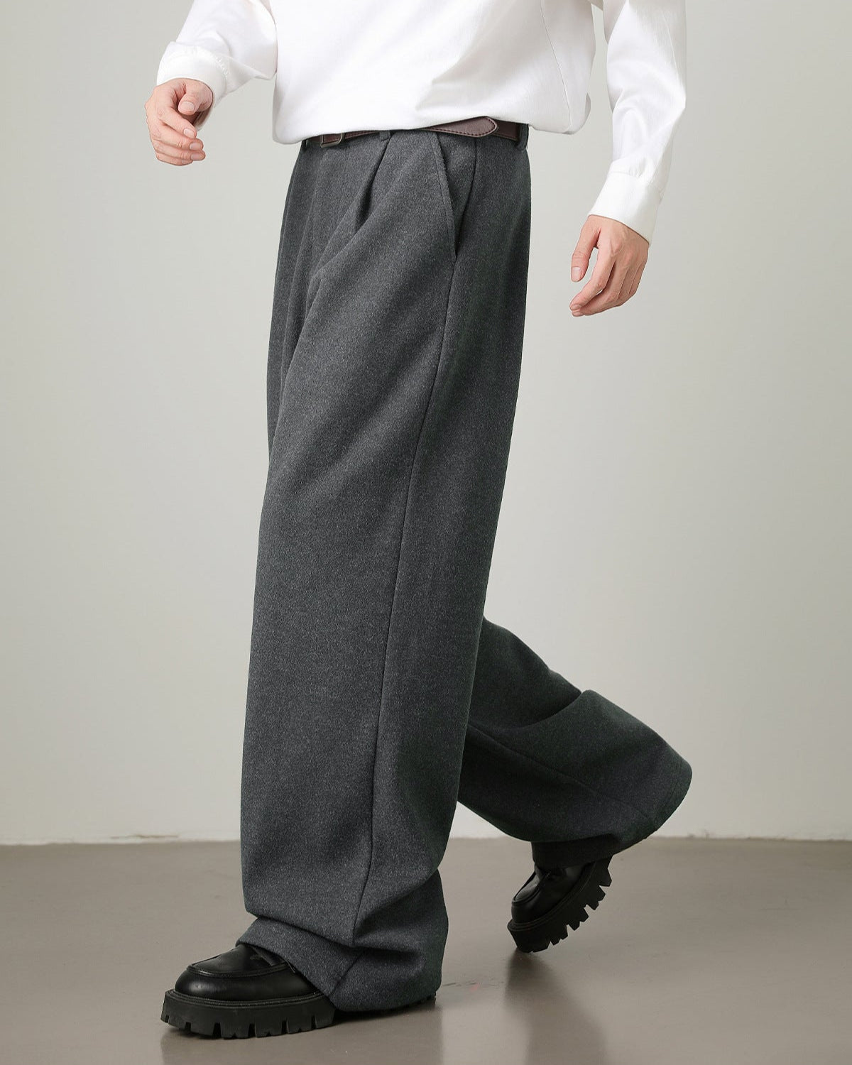 Pantaloni Larghi Uomo in Misto Lana
