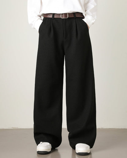 Pantaloni Larghi Uomo in Misto Lana