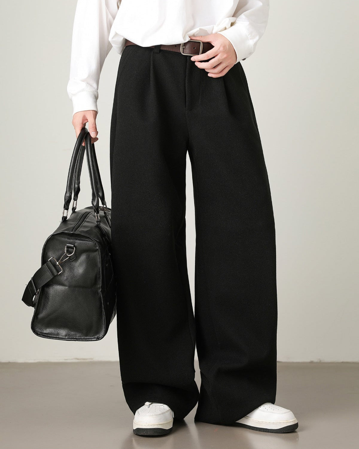 Pantaloni Larghi Uomo in Misto Lana
