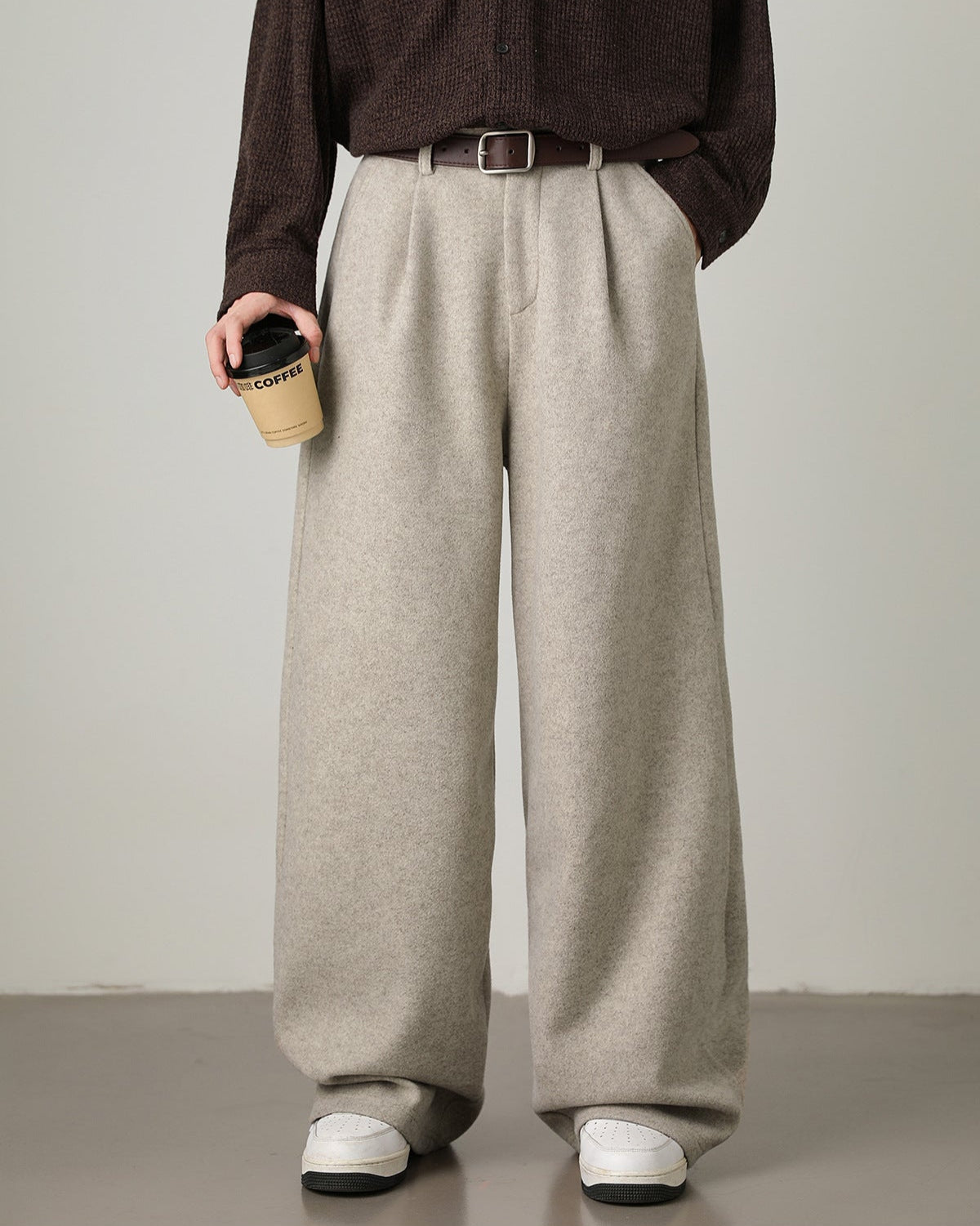 Pantaloni Larghi Uomo in Misto Lana
