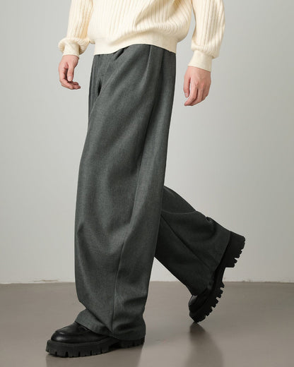 Pantaloni Larghi Uomo in Misto Lana e Cotone