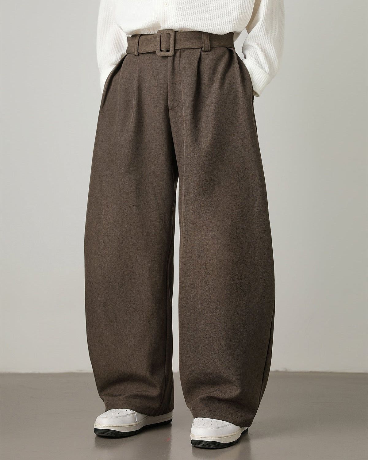 Pantaloni Larghi Uomo in Misto Lana e Cotone