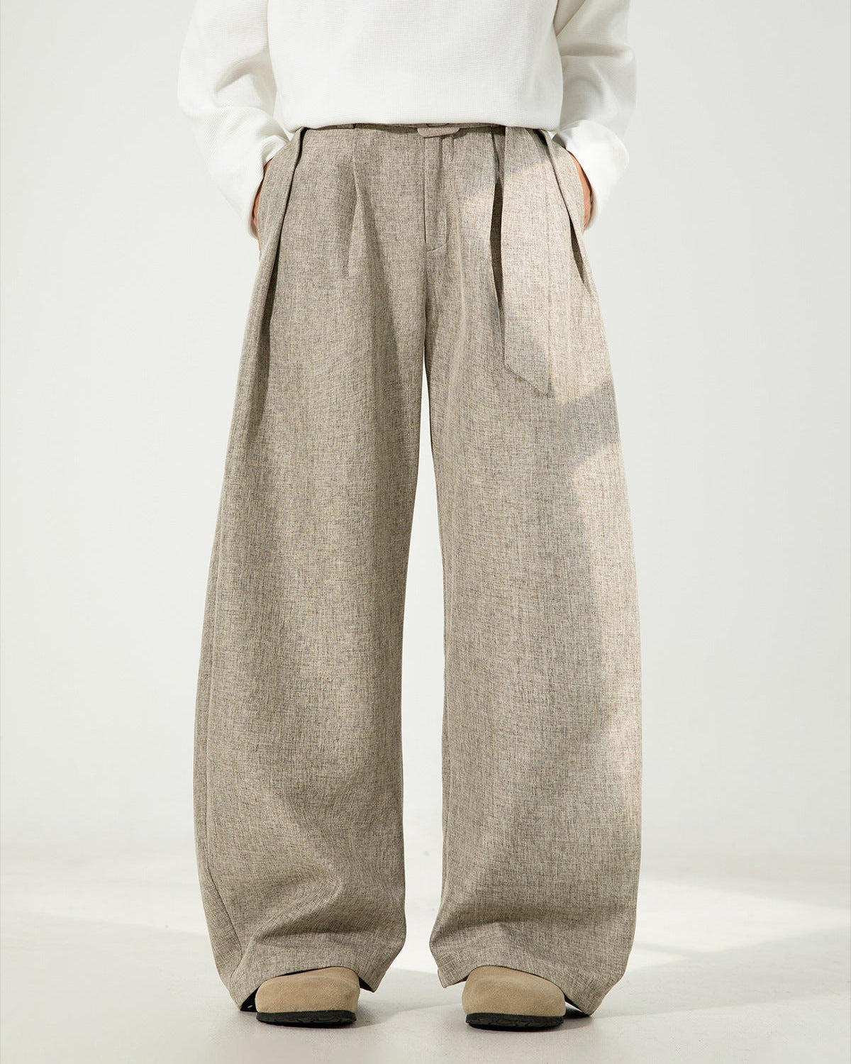 Pantaloni Larghi Uomo in Misto Lana e Cotone