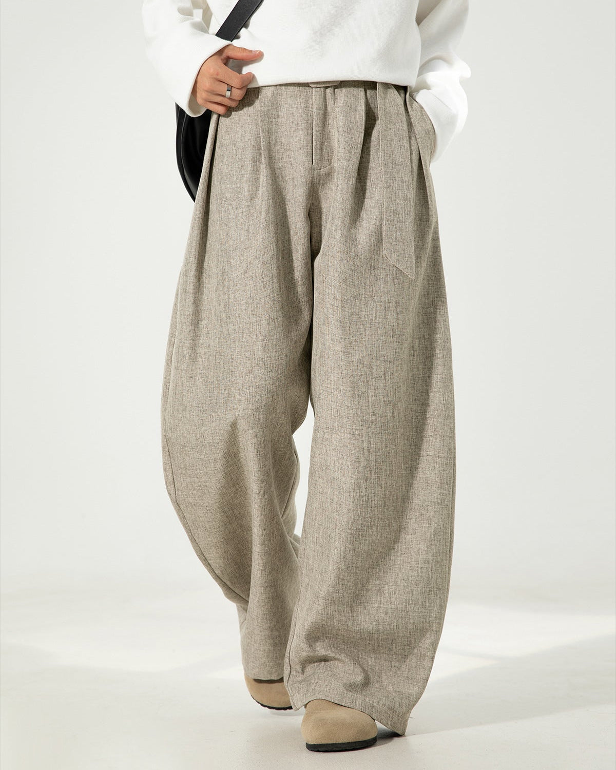Pantaloni Larghi Uomo in Misto Lana e Cotone
