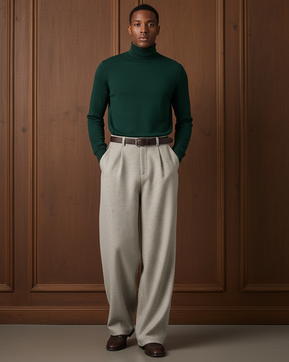 Pantaloni Larghi Uomo in Misto Lana