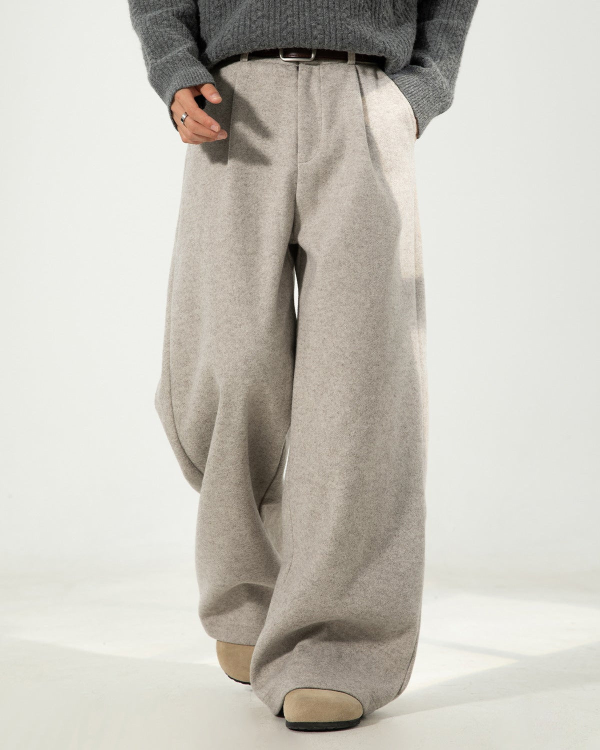 Pantaloni Larghi Uomo in Misto Lana