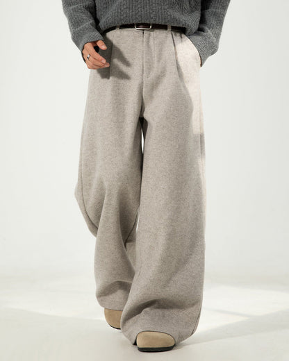 Pantaloni Larghi Uomo in Misto Lana