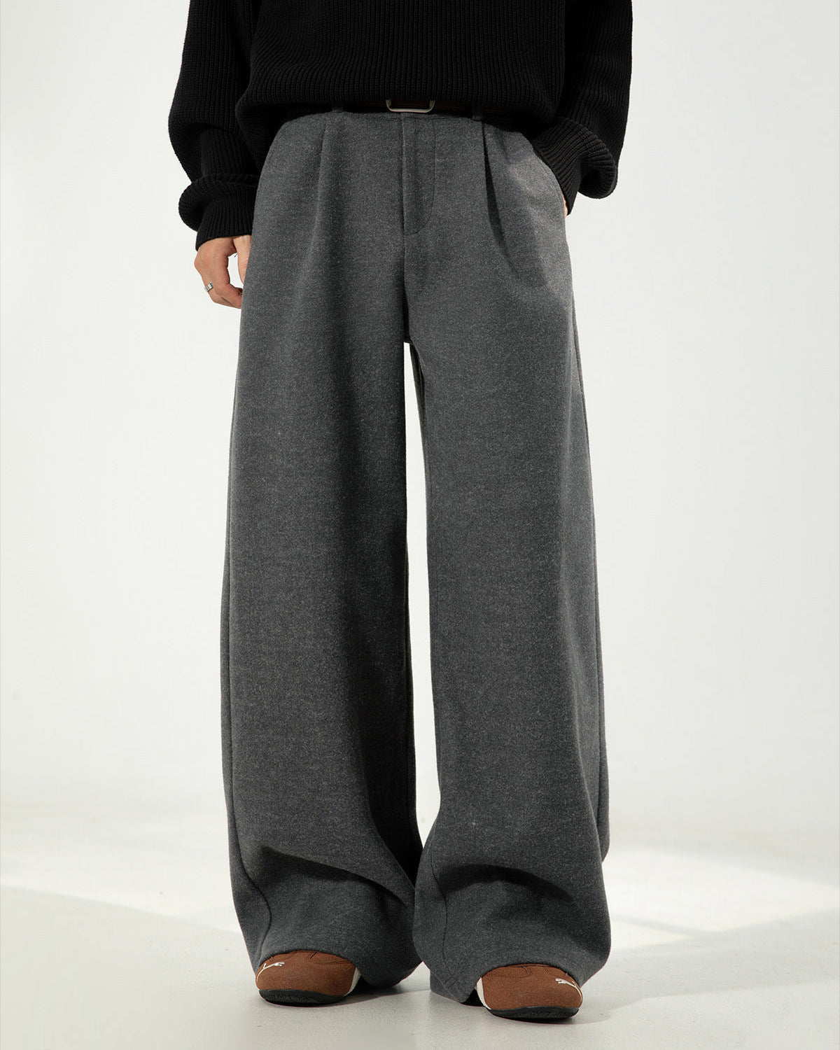 Pantaloni Larghi Uomo in Misto Lana