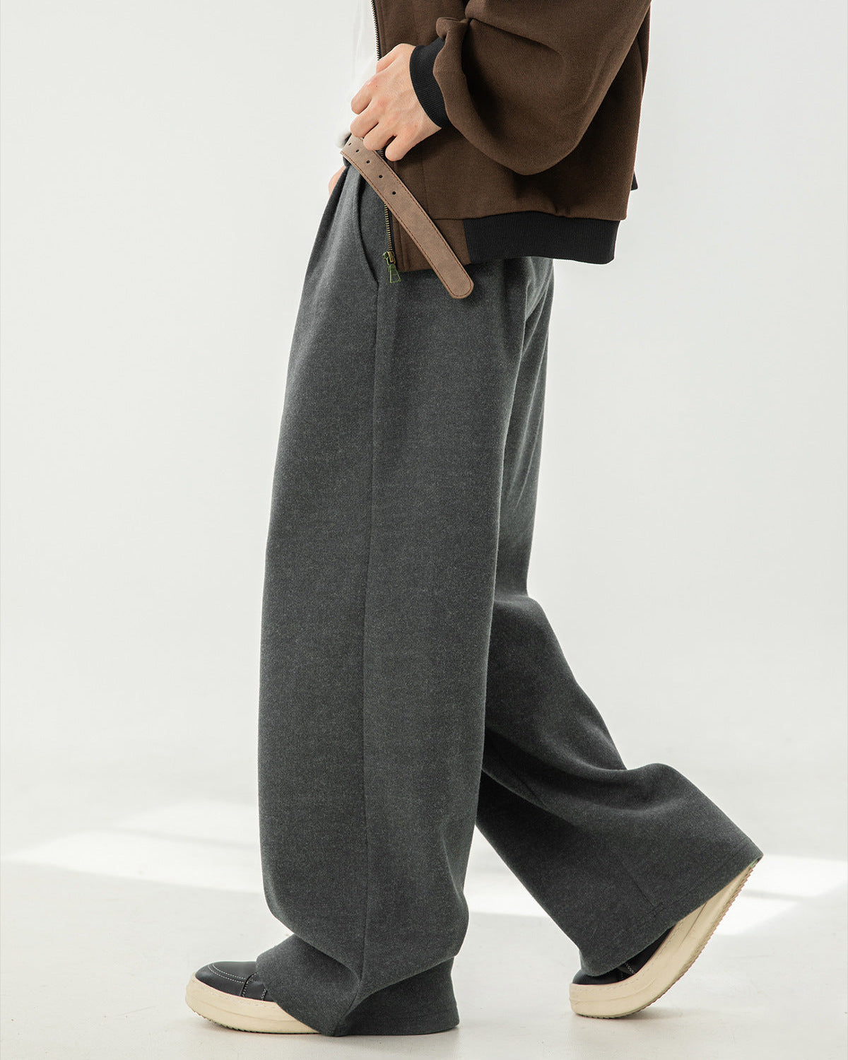 Pantaloni Larghi Uomo in Misto Lana