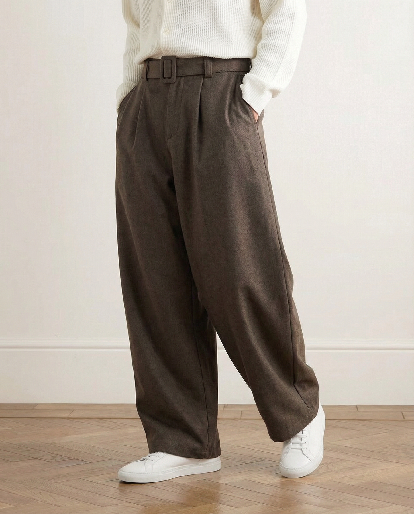Pantaloni Larghi Uomo in Misto Lana e Cotone