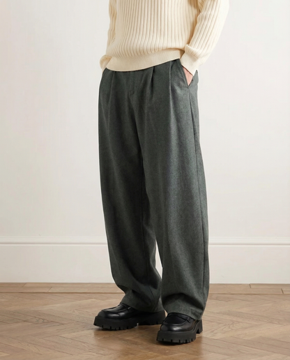 Pantaloni Larghi Uomo in Misto Lana e Cotone