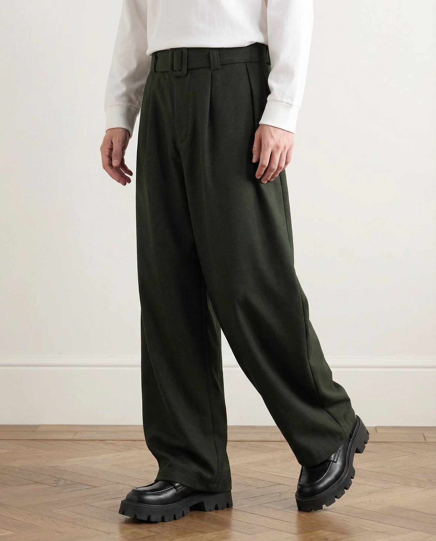 Pantaloni Larghi Uomo in Misto Lana e Cotone