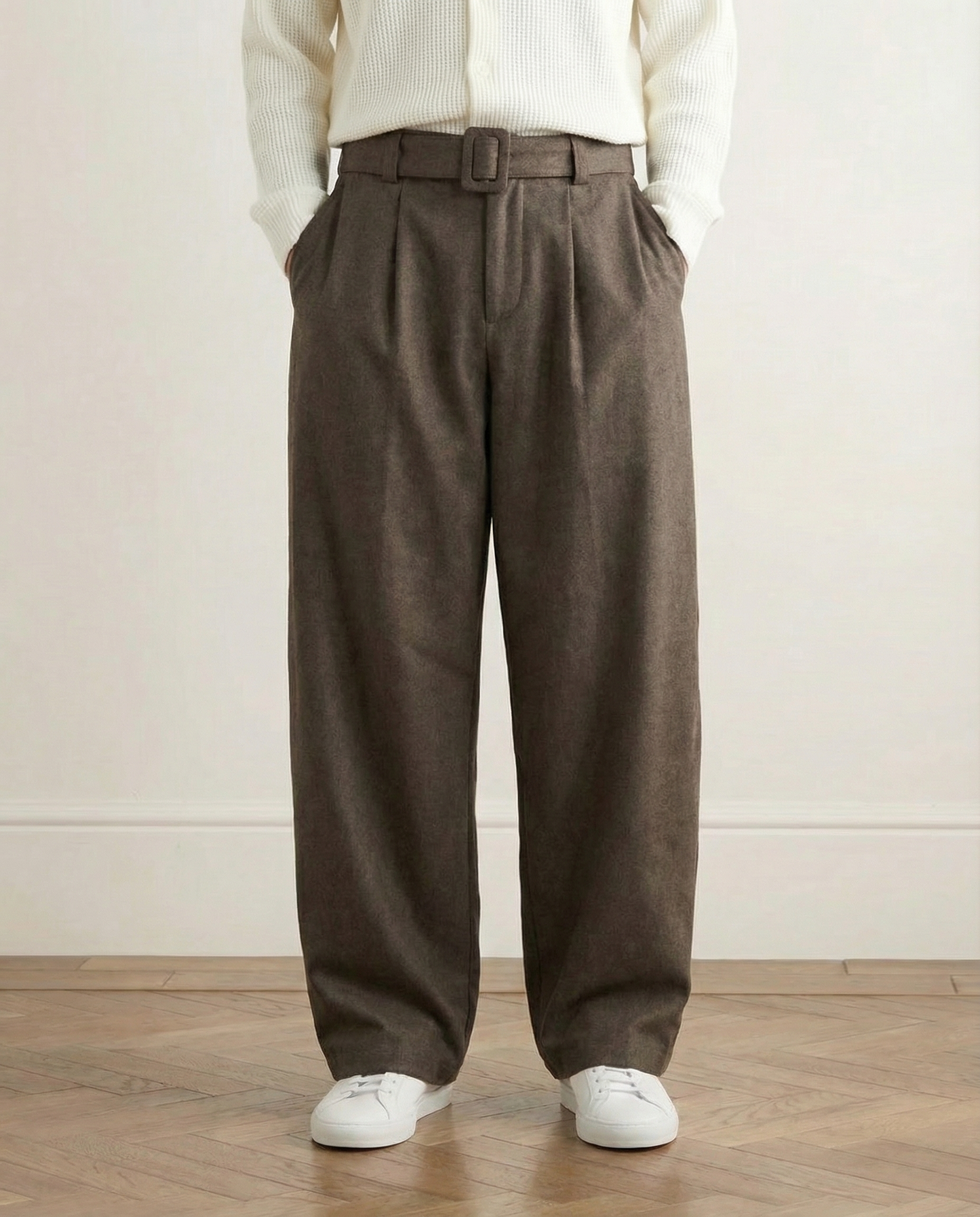 Pantaloni Larghi Uomo in Misto Lana e Cotone