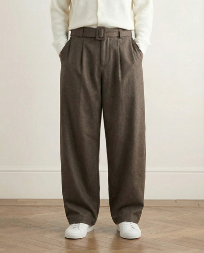 Pantaloni Larghi Uomo in Misto Lana e Cotone