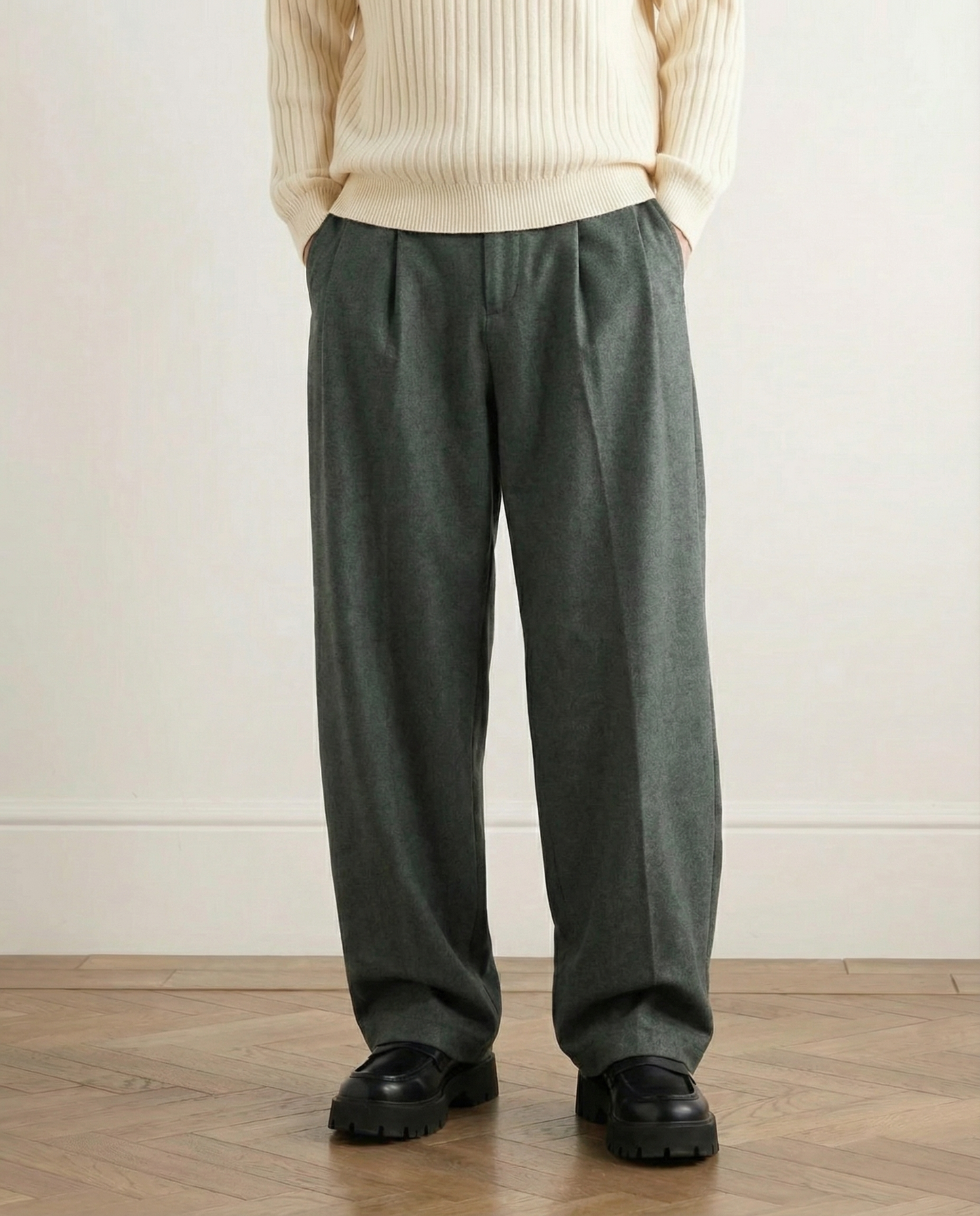 Pantaloni Larghi Uomo in Misto Lana e Cotone