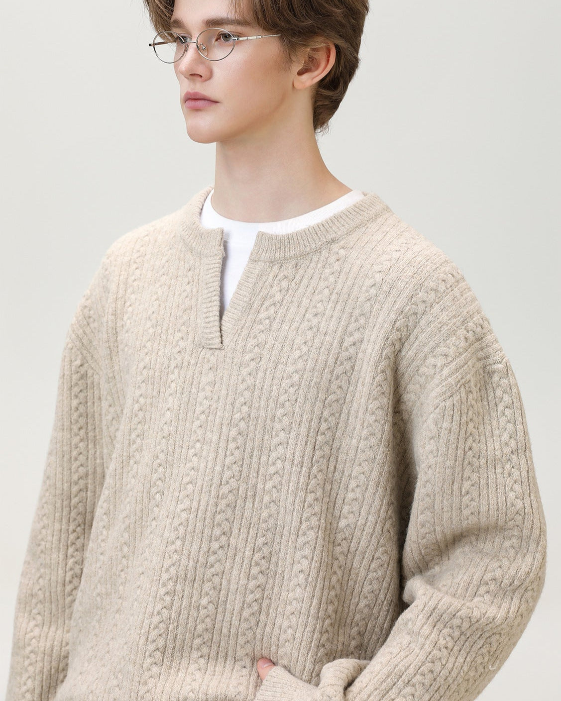 Maglione Uomo con Collo Aperto in Maglia
