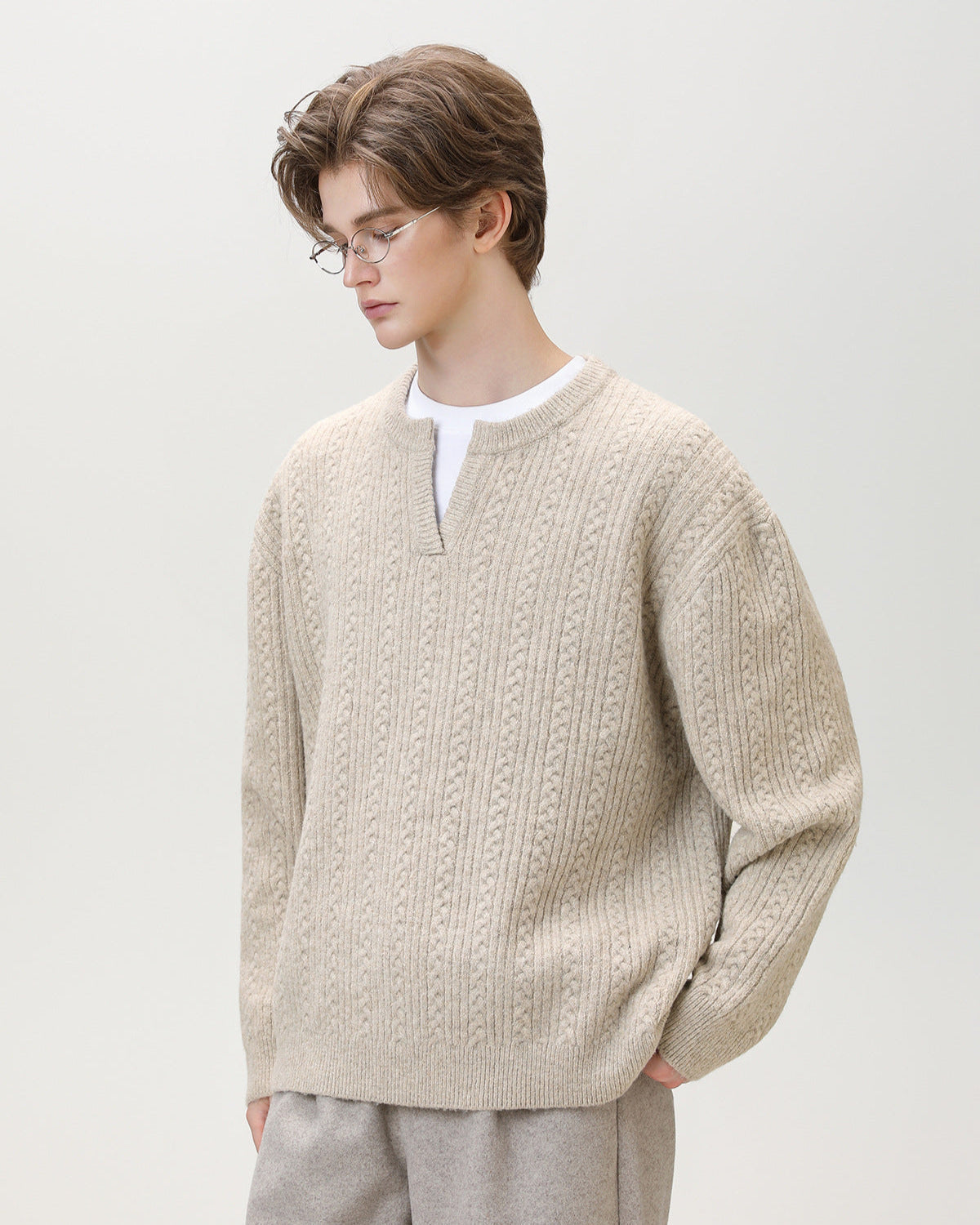 Maglione Uomo con Collo Aperto in Maglia
